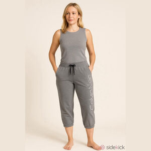 Women's Calvin Klein Grey Black Logo Capri Sweatpants Size S